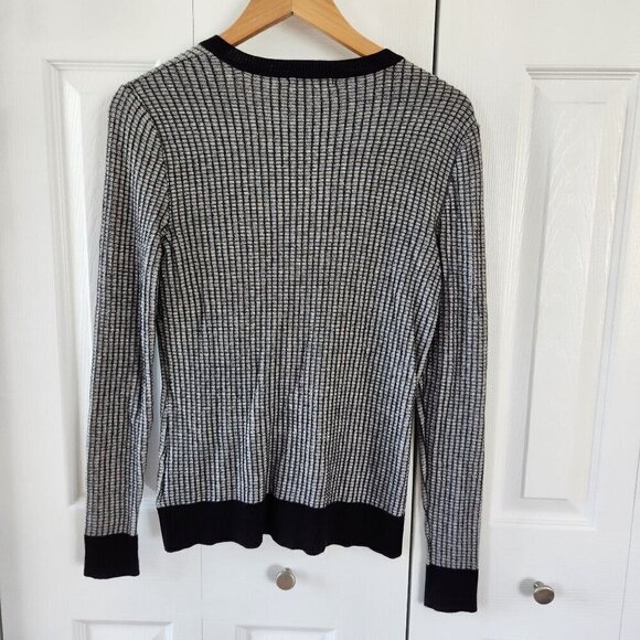 Daisy Fuentes Black/White Knit Button Up Long Sleeve Sweater - Picture 2 of 9